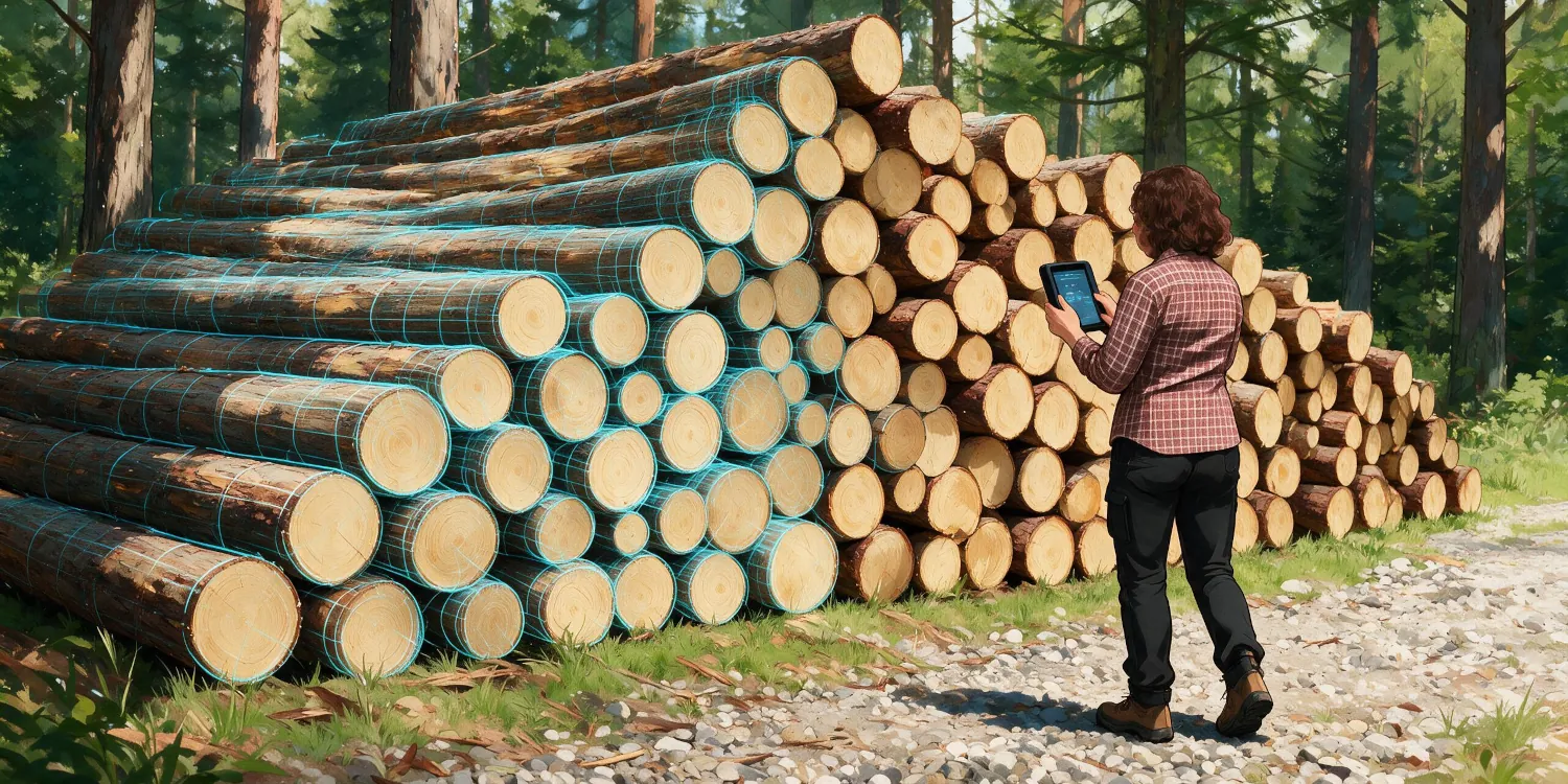 Handheld digital measurement of a timber stack in the forest